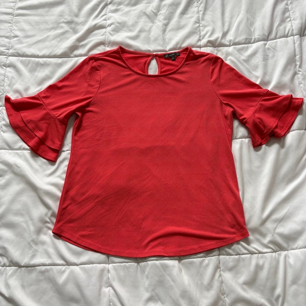 Adrianna Papell Red Tiered Bell Sleeve Crepe Blouse Small Corpcore Officechic